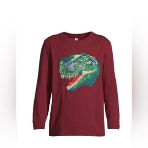 Lands' End Red Long Sleeve with EMBROIDERED DINO NWT SIZE 8 100% cotton